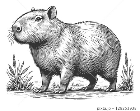 Capybara engraving sketch vector illustration Capybara engraving sketch vector illustration 128253938