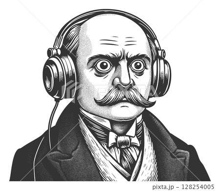 Surprised Victorian Man in Headphones raster Surprised Victorian Man in Headphones raster 128254005