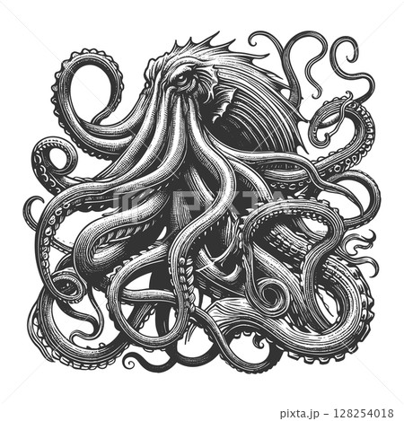 Octopus Kraken Creature with Tentacles vector 128254018