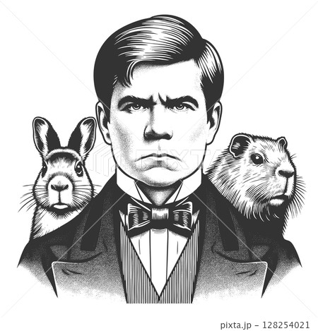 Serious Man with Rabbit and Groundhog raster 128254021