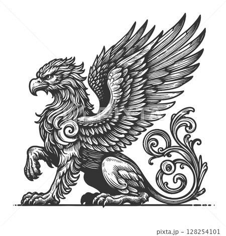 Heraldic Griffin engraving raster illustration Heraldic Griffin engraving raster illustration 128254101