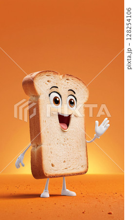 Funny toast with a face on an orange background. Artificial intelligence.  128254106