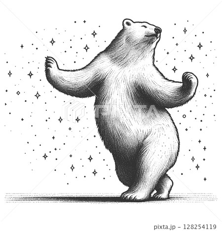 Dancing Polar Bear engraving raster illustration 128254119