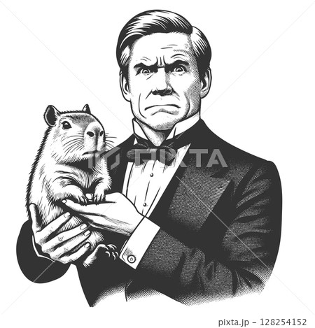 Gentleman Holding Capybara raster illustration Gentleman Holding Capybara raster illustration 128254152