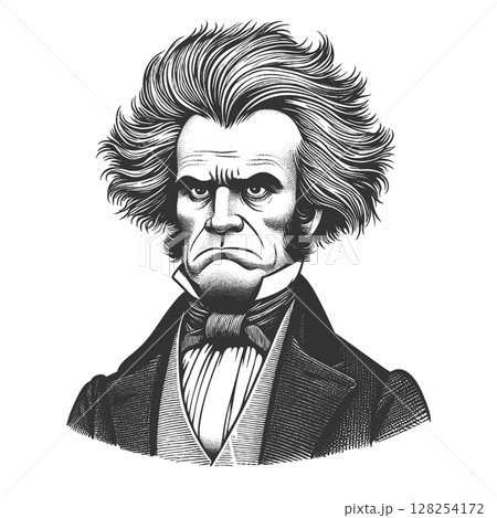 Wild-Haired Man with Angry Stare engraving raster 128254172