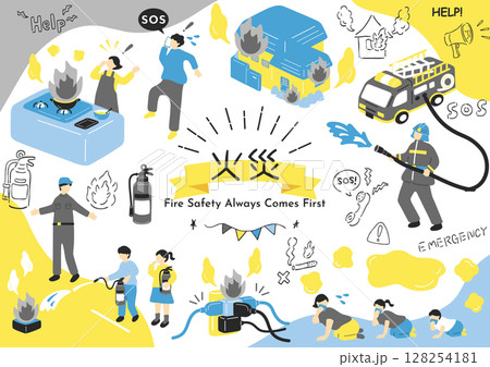 火災、防災イラスト素材集 128254181