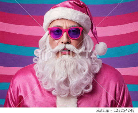 Portrait of stylish santa claus with rainbow flag.  128254249