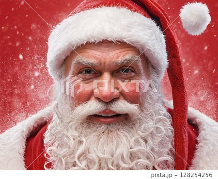Portrait of Santa Claus on a red background.  128254256
