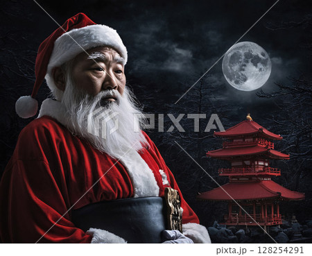 Portrait of asian man in santa claus costume.  128254291