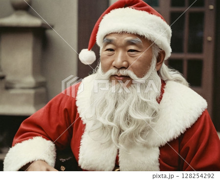 Portrait of asian man in santa claus costume.  128254292
