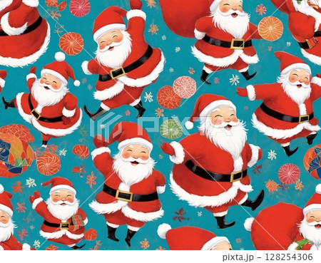 Wallpaper. Image of Asian Santa Claus on a blue background.  128254306