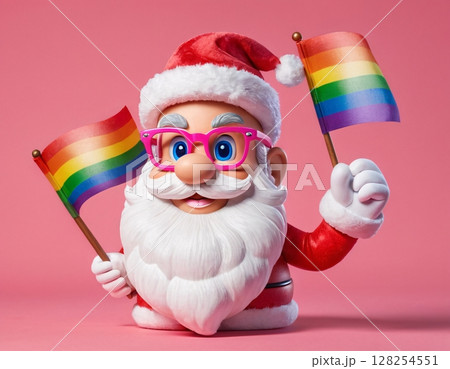 Portrait of stylish santa claus with rainbow flag.  128254551