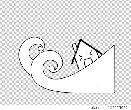 洪水で流される家のシンプルな白黒イラスト 洪水で流される家のシンプルな白黒イラスト 128255051