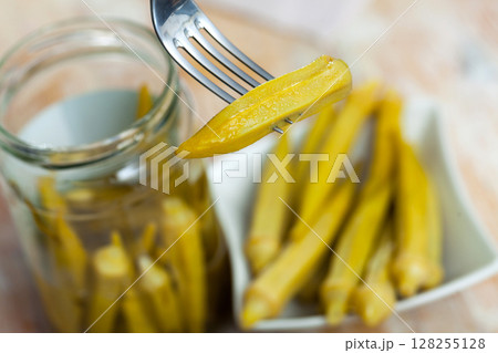 Homemade organic marinated pickled okra 128255128