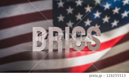 The Brics text on USA flag for Business concept 3d Rendering. The Brics text on USA flag for Business concept 3d Rendering. 128255513