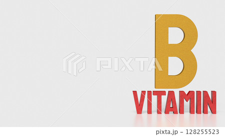 The Vitamin B text on white background for health concept 3d Rendering. The Vitamin B text on white background for health concept 3d Rendering. 128255523