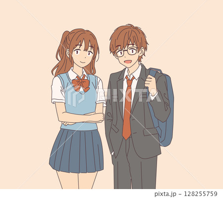 Anime Style Illustration of Two Students Anime Style Illustration of Two Students 128255759