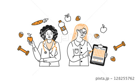 Illustration of Nutrition and Fitness Experts 128255762