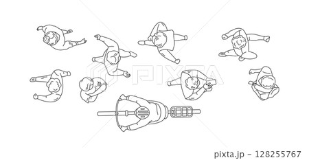 Top View Illustration of People and Scooter 128255767