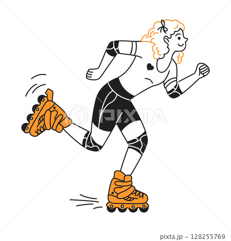 Illustration of Woman Rollerblading in Dynamic Pose Illustration of Woman Rollerblading in Dynamic Pose 128255769