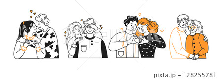 Illustration of Couples Expressing Love and Affection 128255781