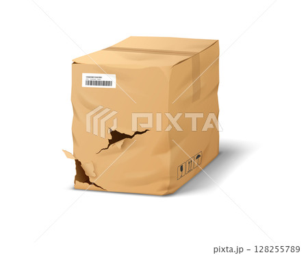 Illustration of Damaged Cardboard Box with Tear 128255789
