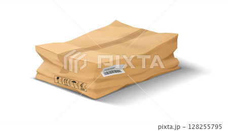 Crushed Parcel with Shipping Icons Crushed Parcel with Shipping Icons 128255795