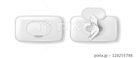 Top View of Open and Closed Wet Wipes Packs 128255798