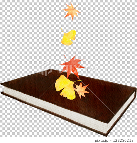 書籍、水彩畫、古董、楓葉、銀杏樹、插圖 128256218