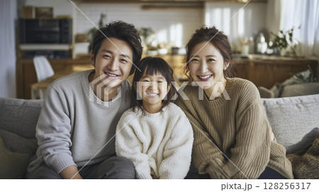 リビングでくつろぐ3人家族 128256317