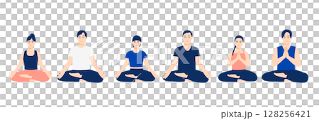 男人與女人冥想的插圖集 128256421