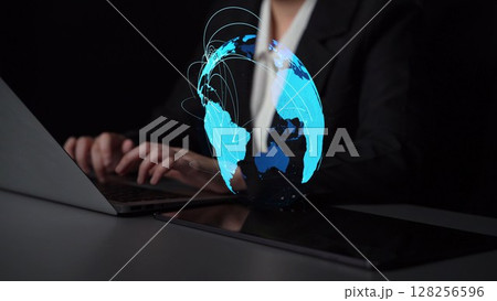 Global network connection visualization showing data exchange Thunk 128256596