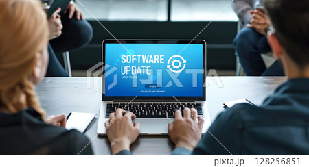 Software update on computer for brisk version of device software 128256851