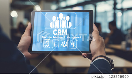 Customer relationship management system on brisk computer for CRM business 128256999