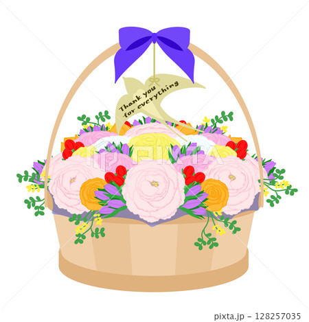 贈り物_フラワーバスケットのイラスト 贈り物_フラワーバスケットのイラスト 128257035
