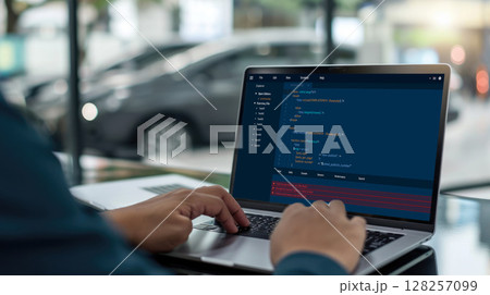 Software development programming on computer screen for brisk application 128257099