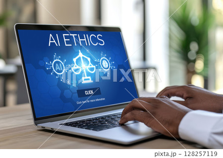 AI ethics responsibility standard law and rules on computer screen brisk 128257119