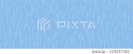 Seamless heavy rain pattern. Blue color pouring rain texture. Repeating falling water drops background. Sleet, hail or snow precipitation wallpaper. Diagonal downpour backdrop. Vector 128257302