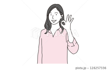 オッケーサインをする若い女性のイラスト素材 オッケーサインをする若い女性のイラスト素材 128257336