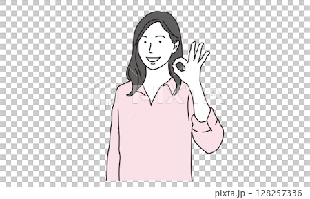 オッケーサインをする若い女性のイラスト素材 オッケーサインをする若い女性のイラスト素材 128257336