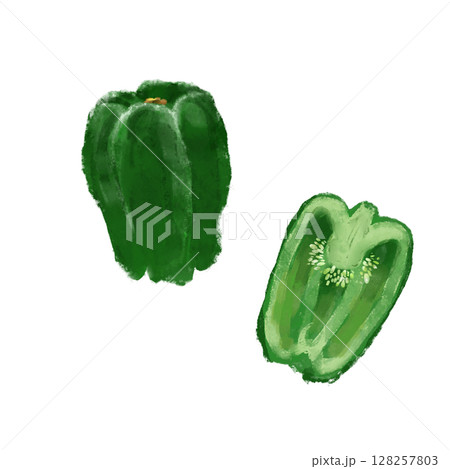 ピーマンの水彩イラスト 128257803