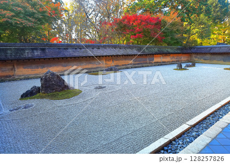 【京都府】龍安寺の石庭と紅葉 128257826
