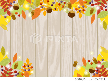 板、秋、紅葉、キラキラ、かわいい、イラスト、背景、横 128257951