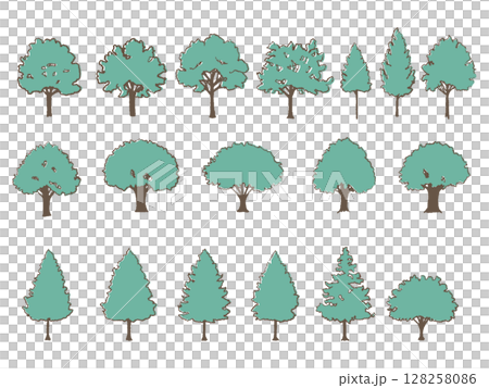 一組逼真的樹木 128258086