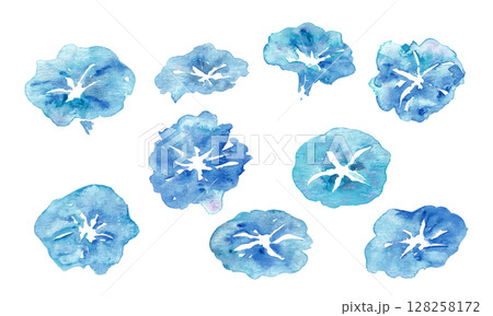 水彩画。水彩タッチの朝顔ベクターイラストフレーム。夏の朝顔フレーム素材。 128258172