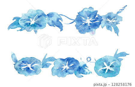 水彩画。水彩タッチの朝顔ベクターイラストフレーム。夏の朝顔フレーム素材。 128258176