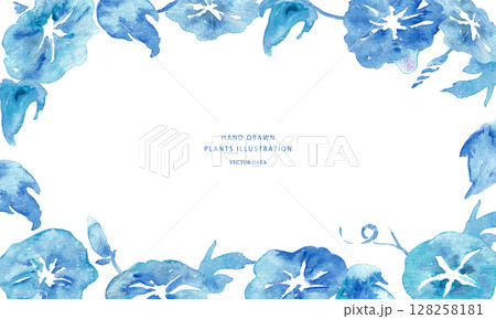 水彩画。水彩タッチの朝顔ベクターイラストフレーム。夏の朝顔フレーム素材。 水彩画。水彩タッチの朝顔ベクターイラストフレーム。夏の朝顔フレーム素材。 128258181