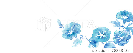 水彩画。水彩タッチの朝顔ベクターイラストフレーム。夏の朝顔フレーム素材。 128258182