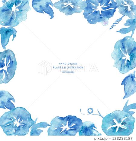 水彩画。水彩タッチの朝顔ベクターイラストフレーム。夏の朝顔フレーム素材。 128258187
