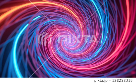 Futuristic digital vortex with colorful ribbons Futuristic digital vortex with colorful ribbons 128258319